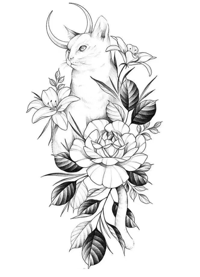 漂亮的纹身手稿，各种动物和花朵花卉搭配的纹身手稿图片