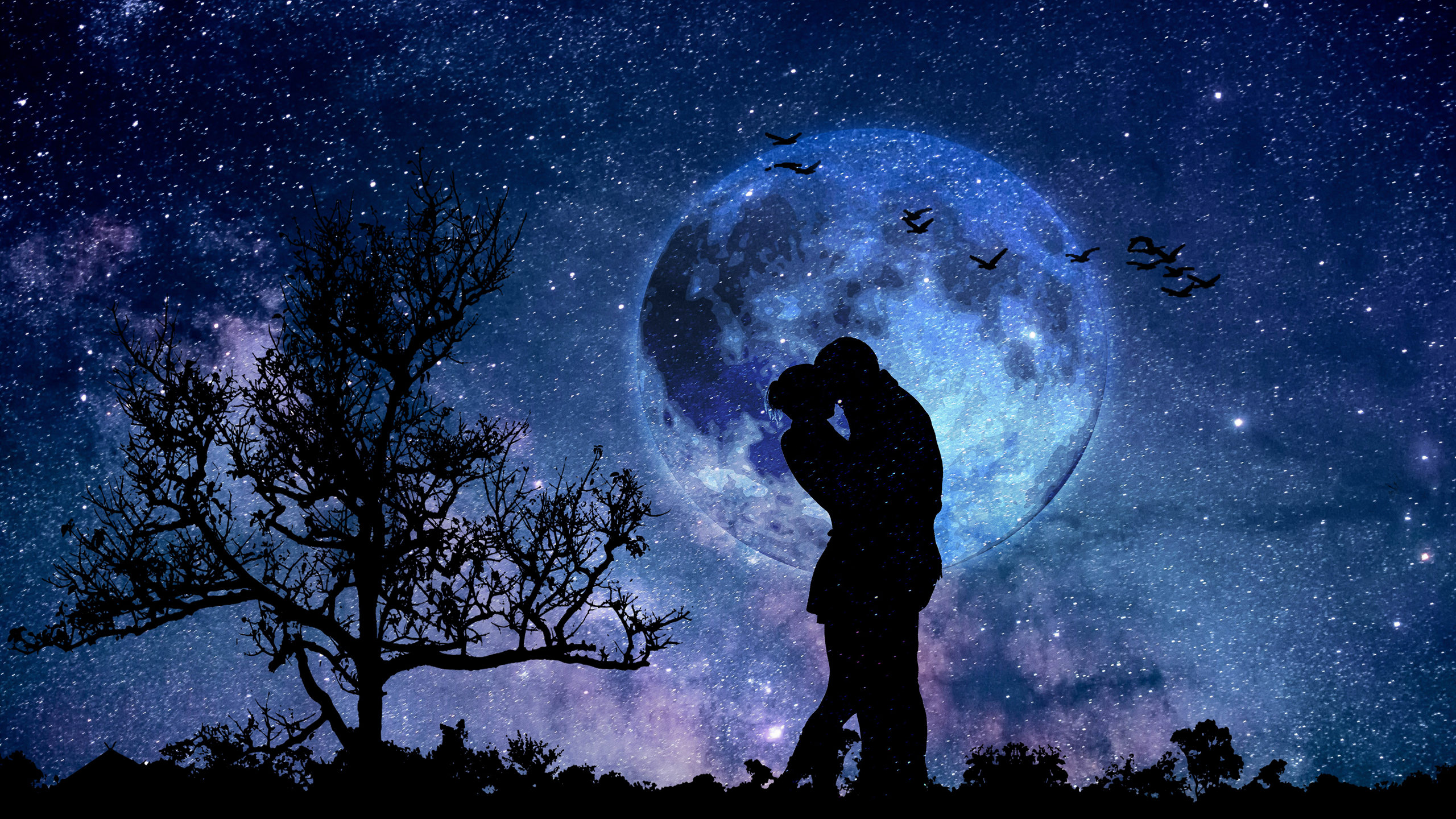以月亮为主题的个性摄影，追月的宇航员，接吻的情侣壁纸图片