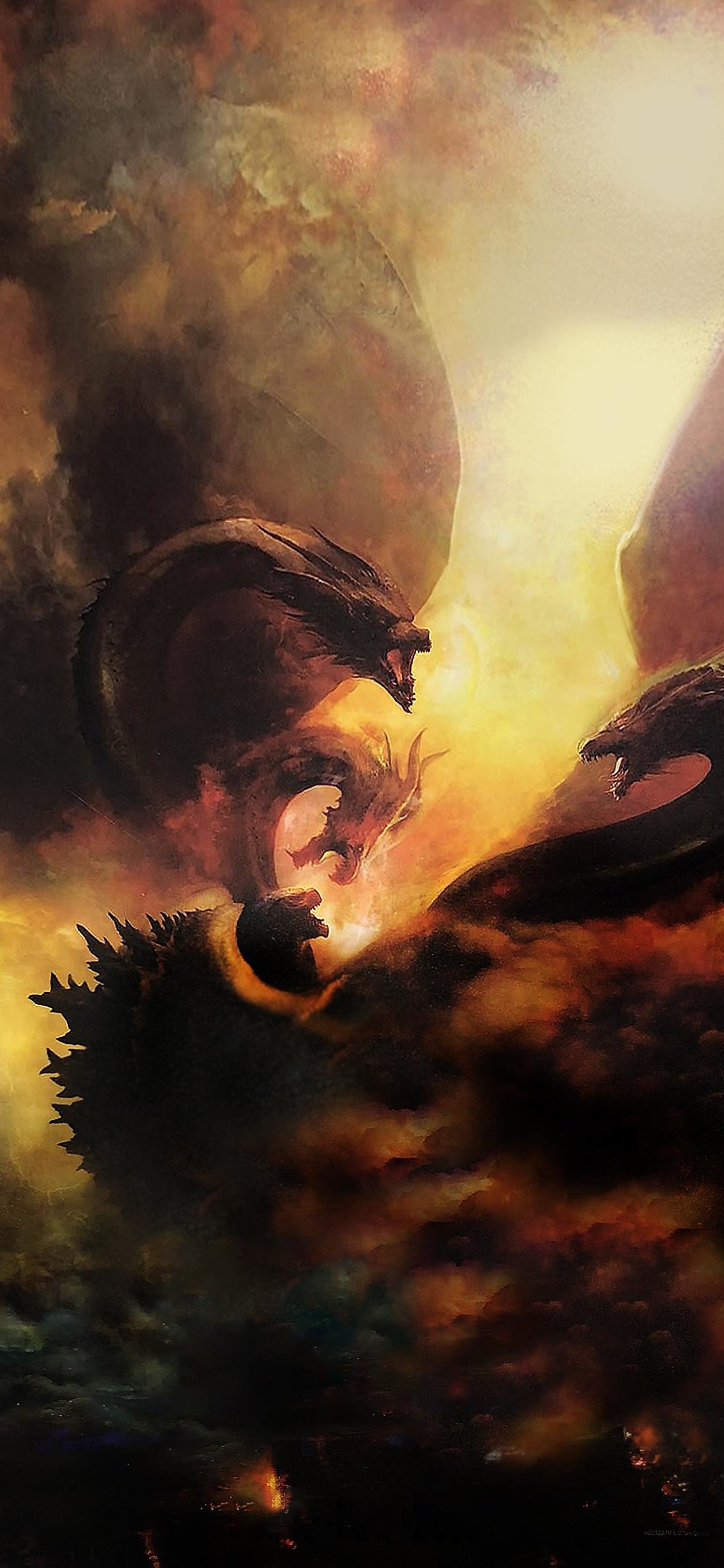 电影哥斯拉2怪兽之王中的三头喷火龙霸气影视手机壁纸套图