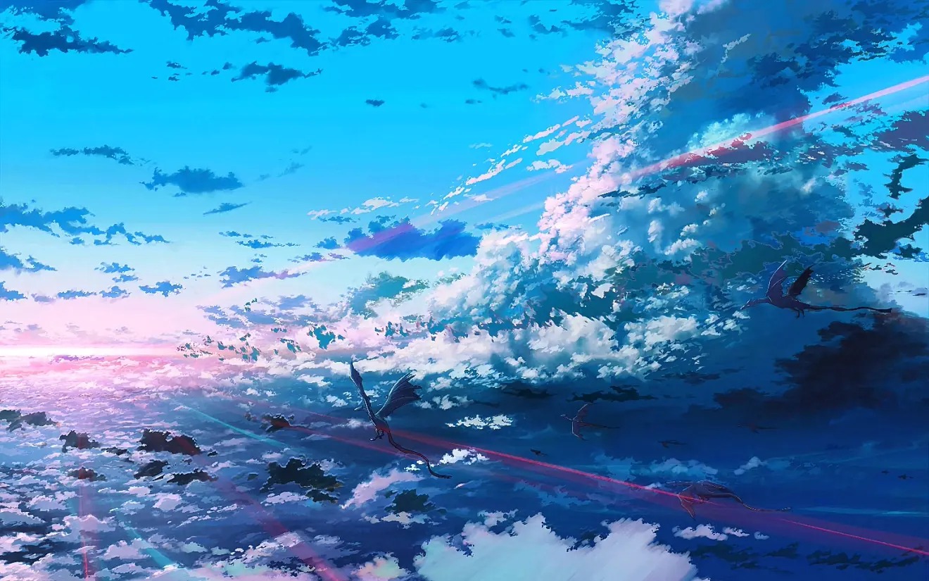 浪漫的天空，白云，<span style='color:red;'>星空</span>，超美的二次元天空系列人物场景插画美图集锦