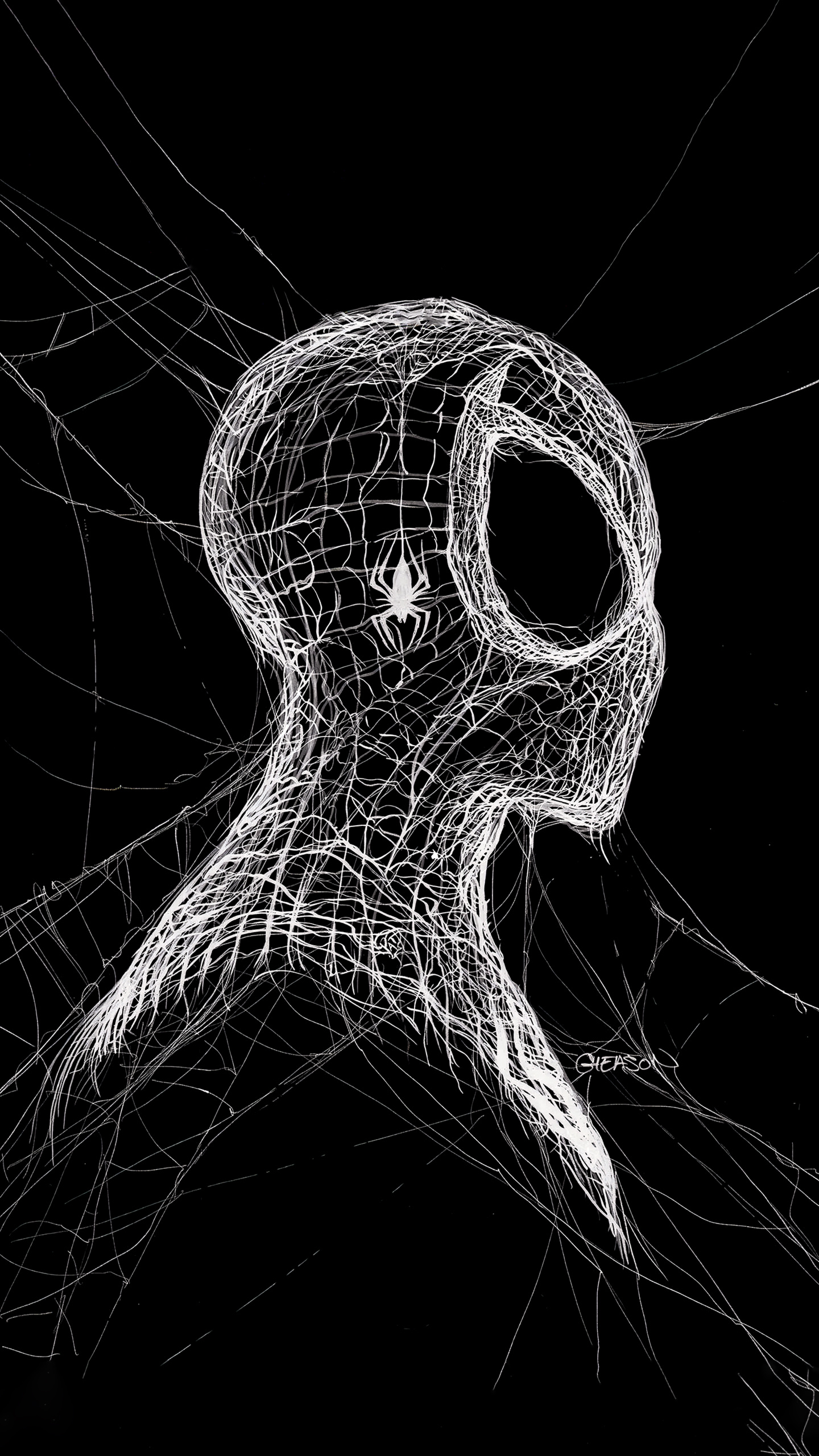 创意蜘蛛网构成的蜘蛛侠头像手机壁纸