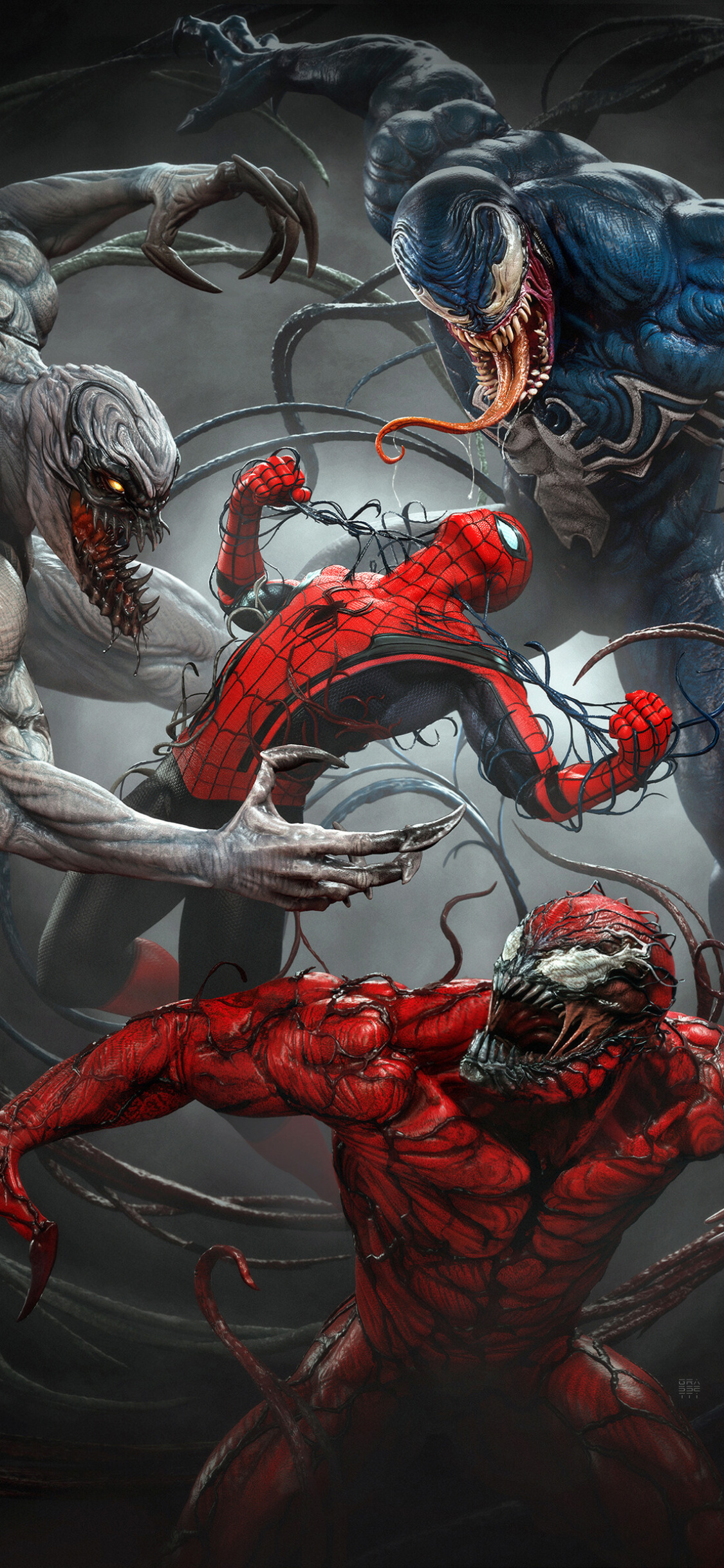 漫威人物<span style='color:red;'>蜘蛛侠</span>和毒液的个性插画手机壁纸图片