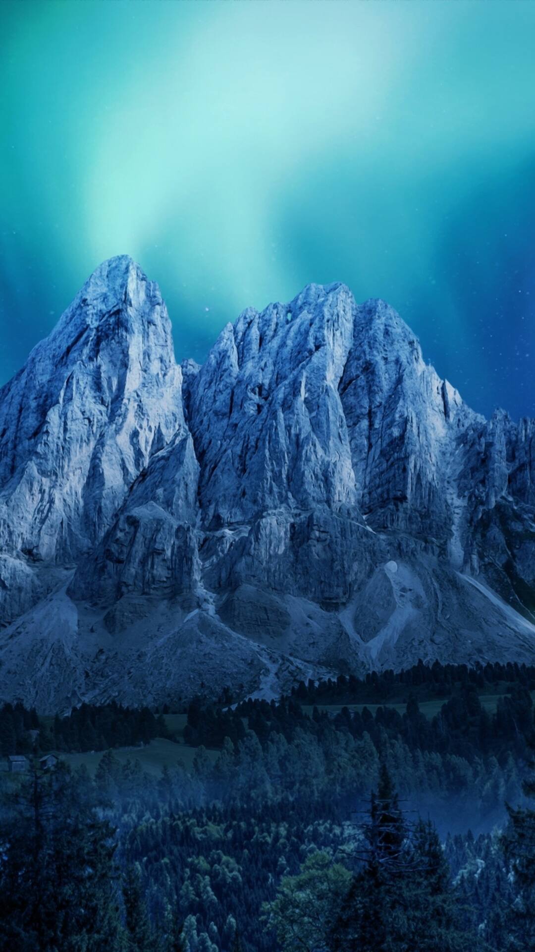 青色极光下的冰山美景，此景着实不常见啊！
