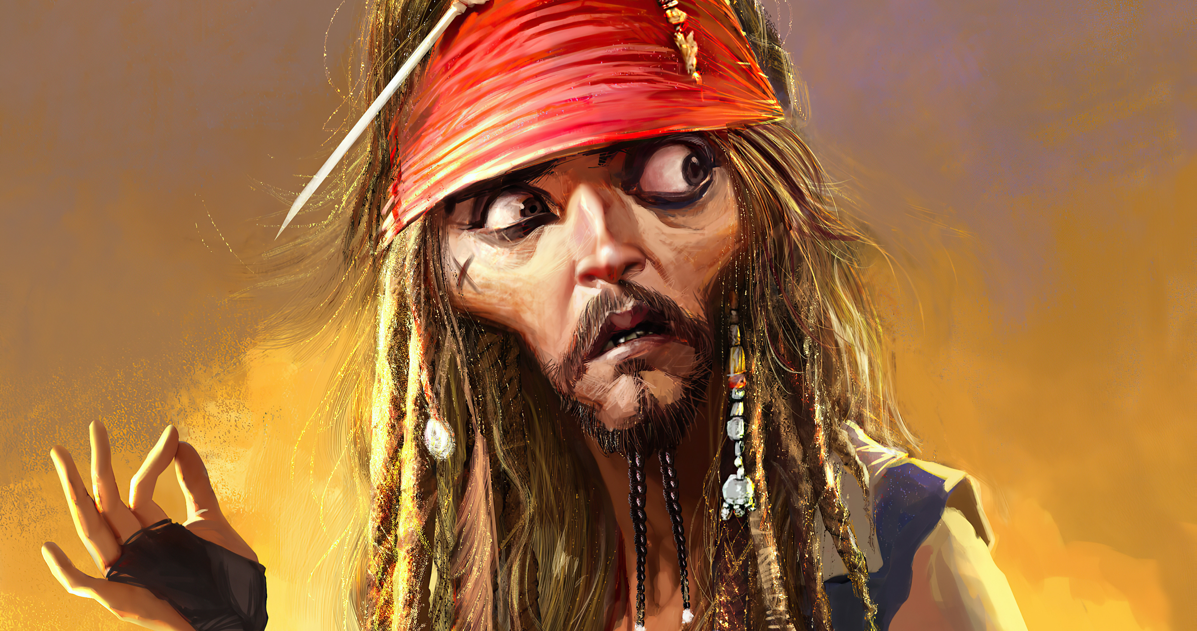 <span style='color:red;'>加勒比海盗</span>主角杰克船长搞笑人像漫画桌面壁纸