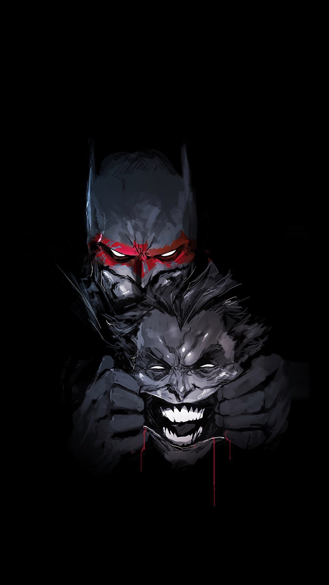 DC动漫人物蝙蝠侠和死敌<span style='color:red;'>小丑</span>的创意手绘插画手机壁纸