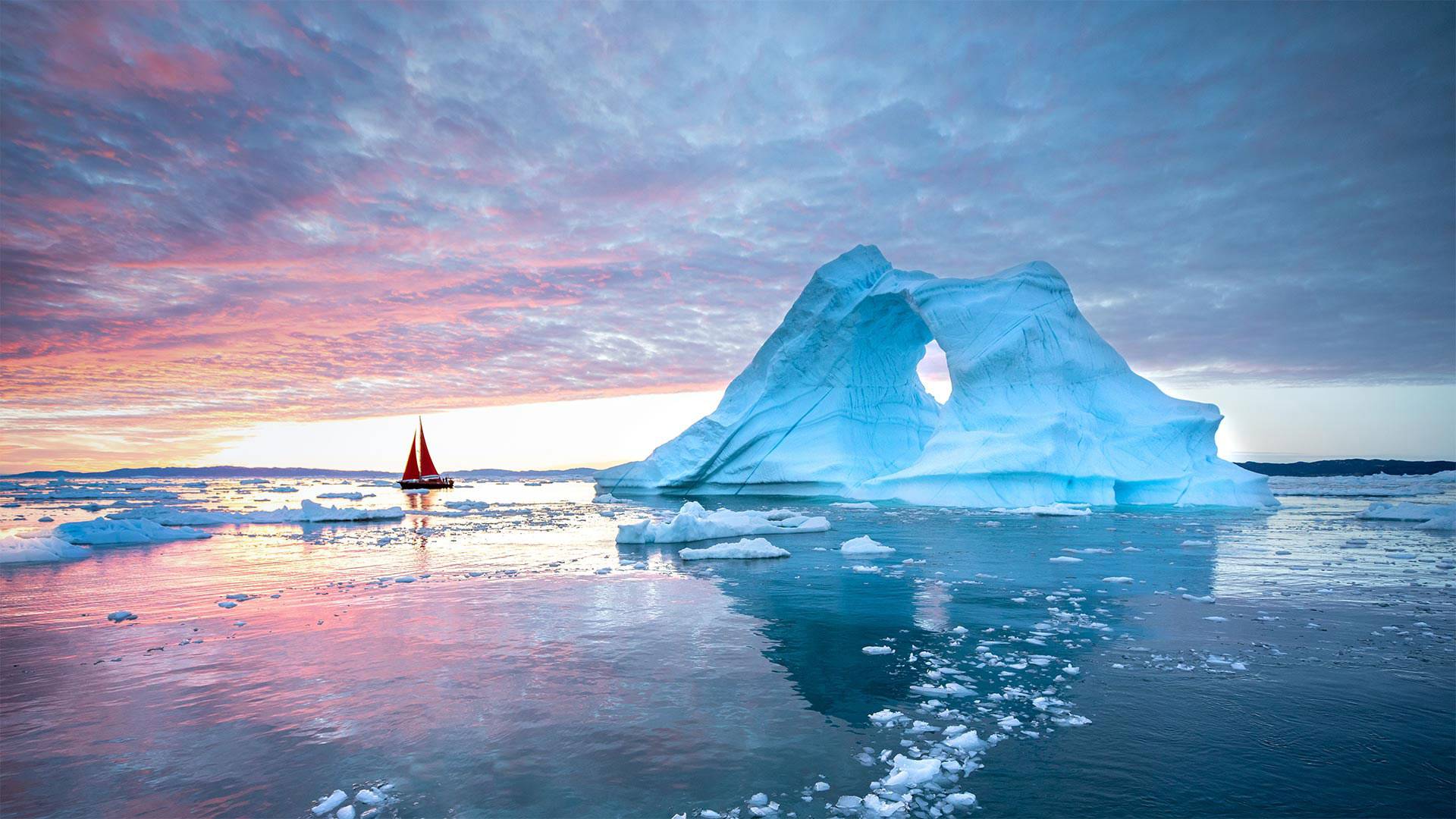 冰河，冰山唯美壁纸，终年严寒的格陵兰岛的<span style='color:red;'>海面</span>，冰正在融化美图