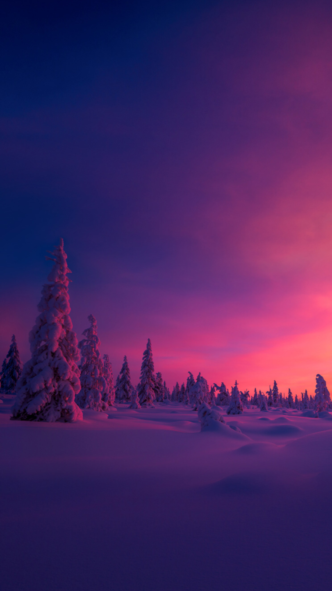 赤红的<span style='color:red;'>夕阳</span>照射在雪地树木的超唯美风景手机壁纸免费下载