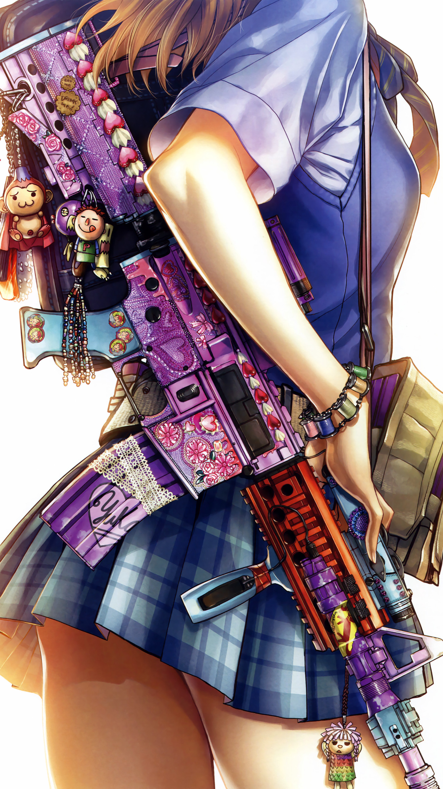 背着彩绘M416自动步枪皮肤的动漫少女