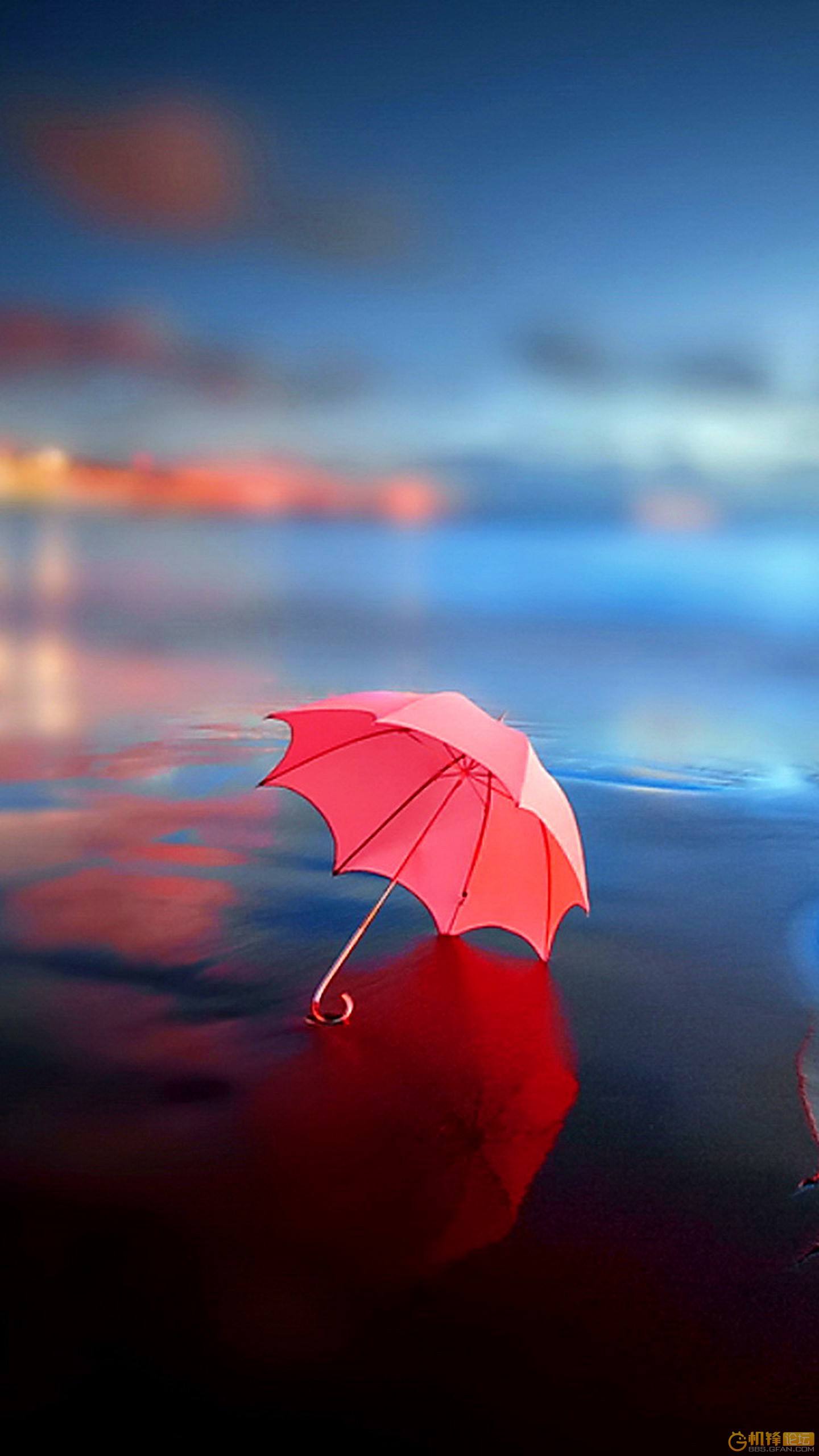 一把放置在地上的小红伞唯美插画手机壁纸