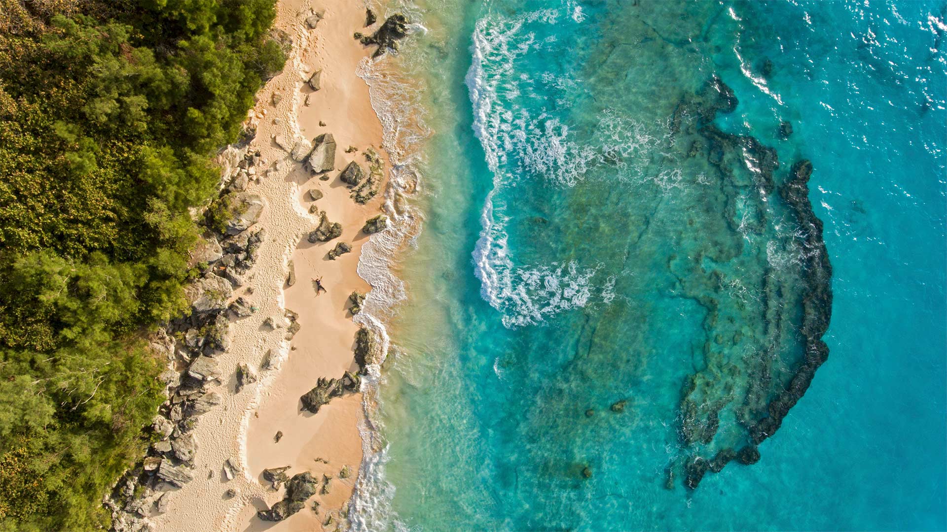 沁人心脾的蔚蓝海岛，百慕大马利海滩鸟瞰图壁纸图片