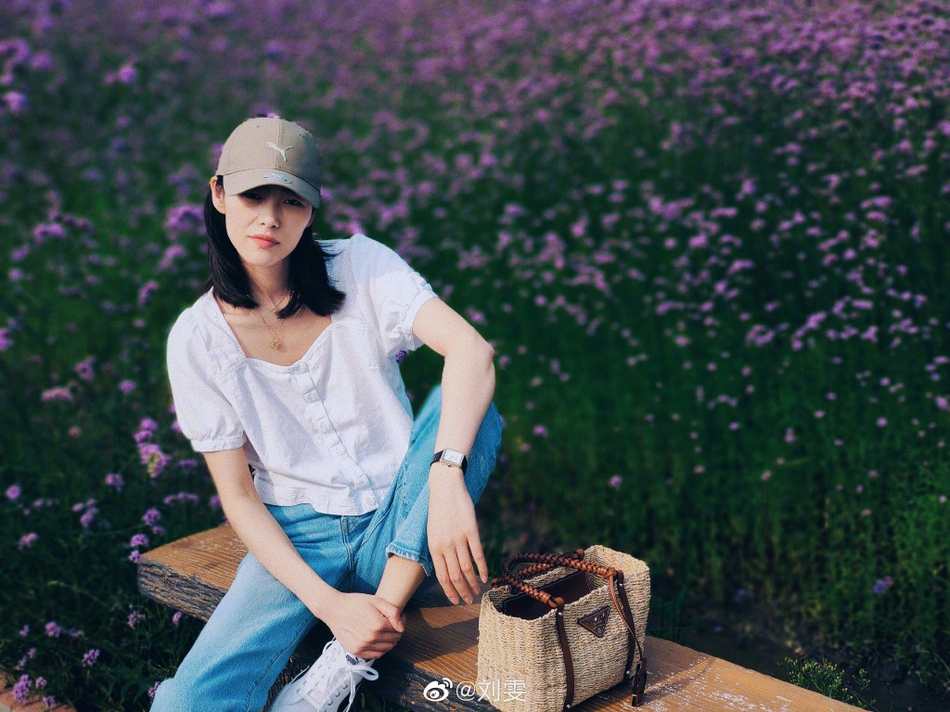 刘雯用x50pro手机拍摄漫步紫色花海图片