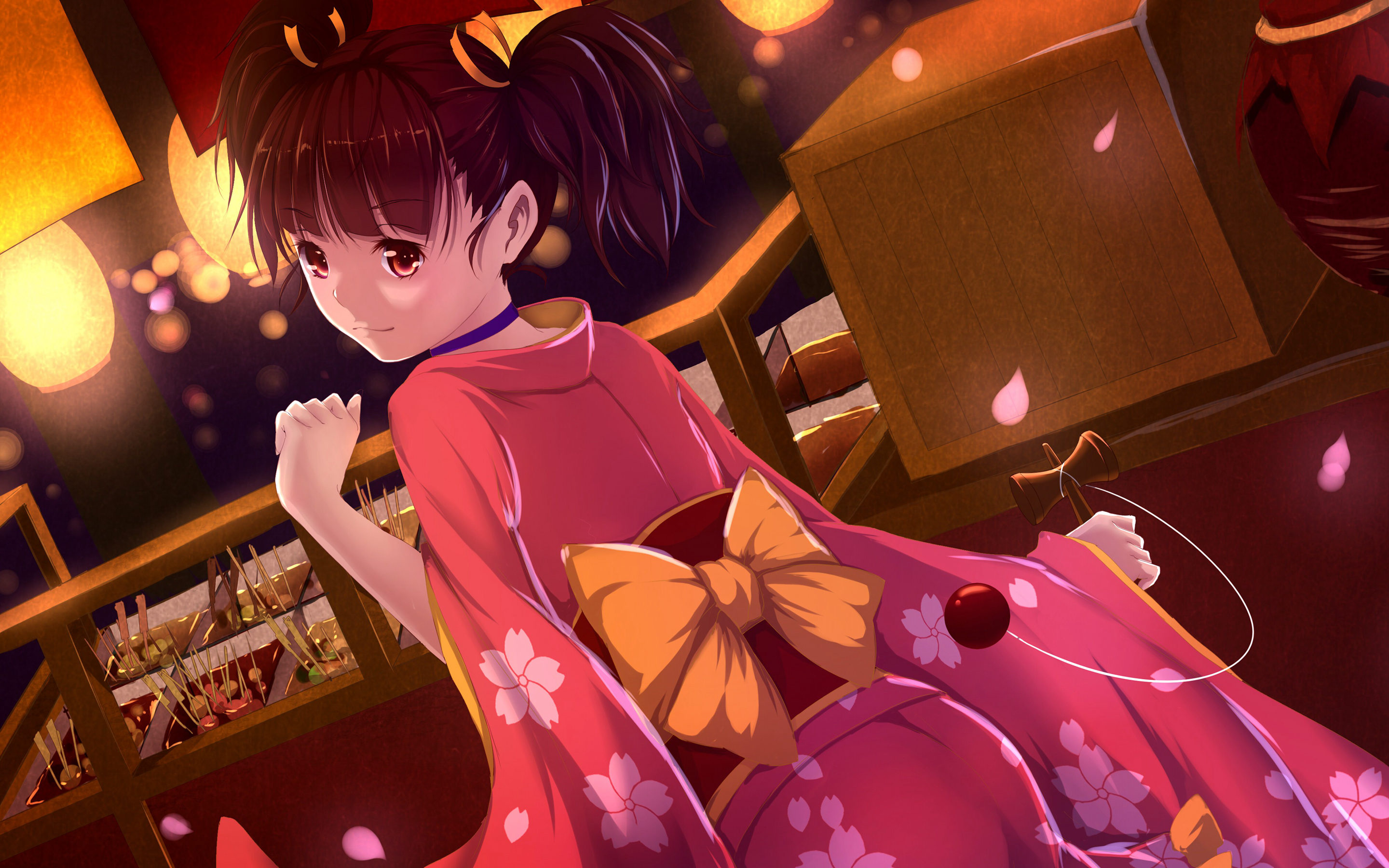 色彩缤纷，日本和服风动漫少女炫酷桌面背景