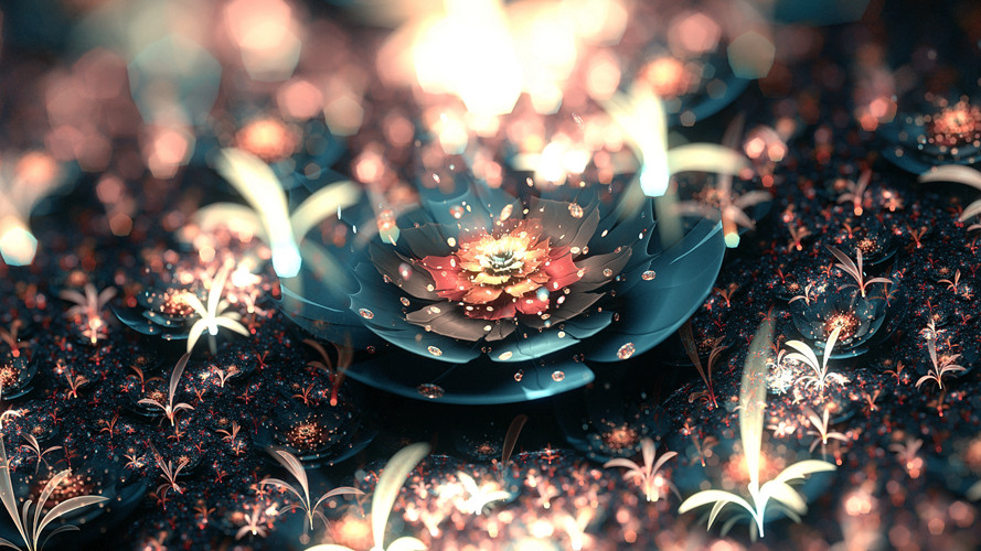 梦幻花火，3D艺术花卉，梦幻流离的3D光影花卉花朵意境美图