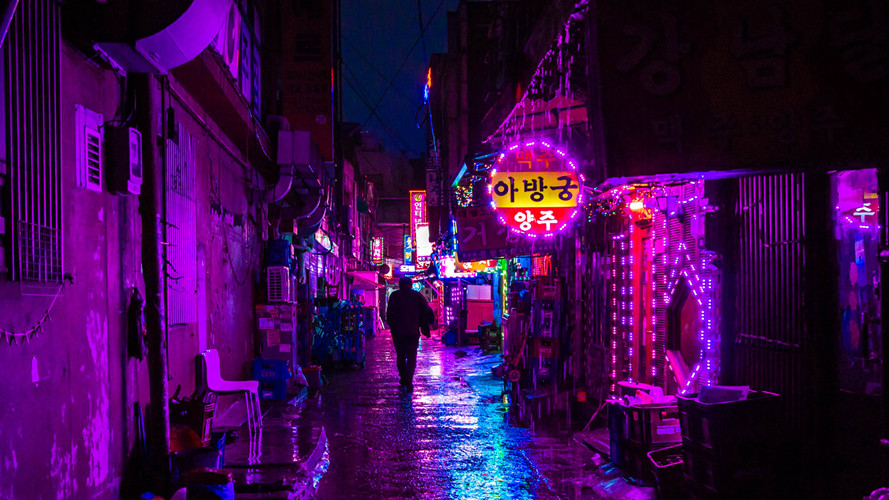 韩国城市夜景图片，唯美的韩国城市一角<span style='color:red;'>霓虹灯</span>夜景图片