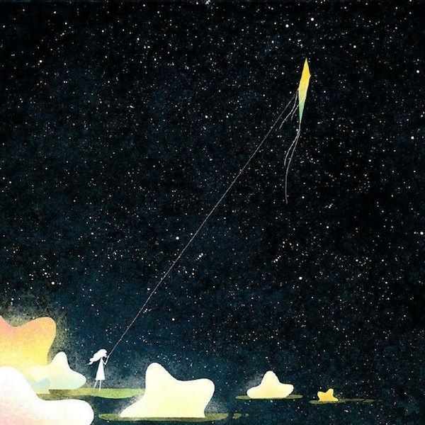以月亮为主题为背景的暖系童话般唯美插画图片