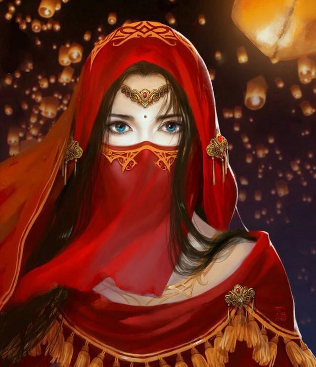 古风红衣女子唯美插画图片，一袭红衣，翩若惊鸿，太美啦