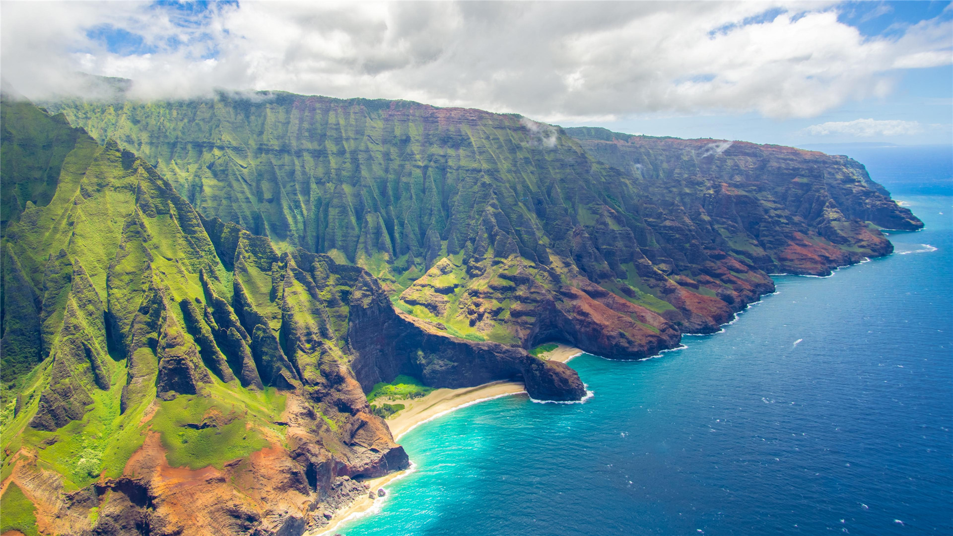 山美水美海岛风光，鸟瞰视觉下的夏威夷某小岛魅力怡人自然风景美图