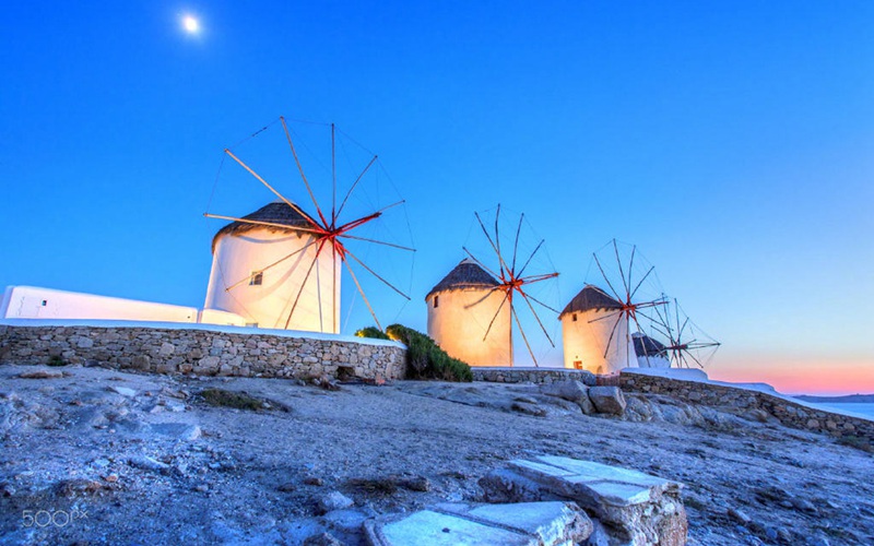 希腊海边小镇，米科诺斯小岛唯美风光景色图片