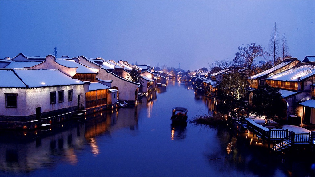 乌镇西大街 <span style='color:red;'>古建筑</span> 西栅 古镇 古老的京杭大运河 唯美夜景图片