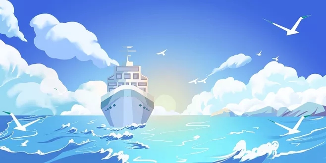 航海 <span style='color:red;'>海洋</span> 轮船，国际航海日卡通手绘主题唯美背景图片