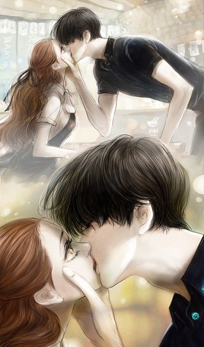 恋爱中的情侣手绘恩爱接吻亲密图片，韩国画师NOVA作品高清图片组图2