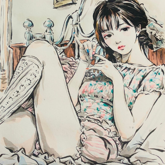 可做头像的手绘动漫美少女，可爱性感美腿女孩慵懒动漫壁纸图片