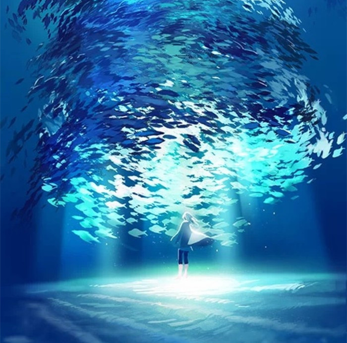 唯美蓝色梦幻背景图片 关于二次元、关于蓝色、关于海